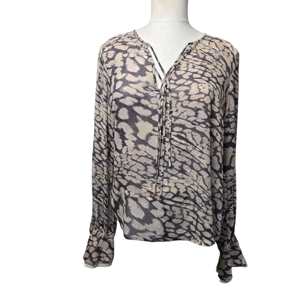 Fenn Wright Manson Silk Long Sleeve Blouse Size 10 Animal Print Multicolor